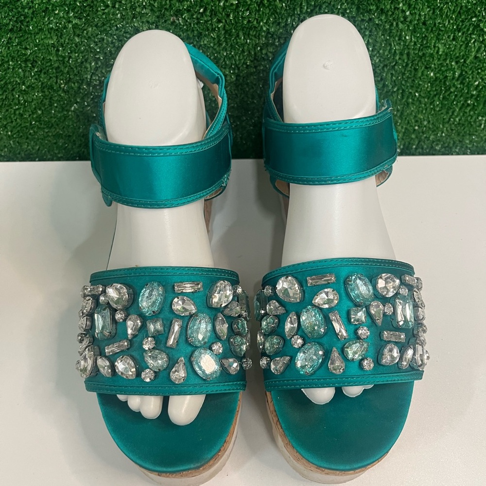 Asos Shoes Turquoise Jeweled Platform Shoes Size 9.5